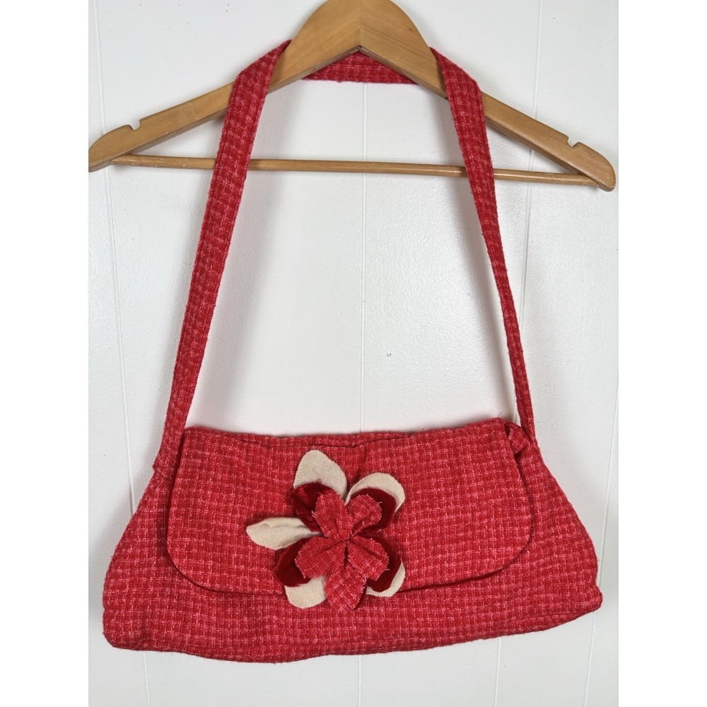 Handmade Vintage Creations Salmon Pink Tweed Shoulder Bag Red‎ Velvet Lined